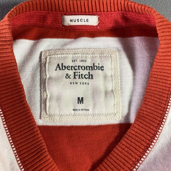 ABERCROMBIE & FITCH Shirt Muscle Fit V Neck Striped Long Sleeve Mens M Orange - Picture 3 of 6